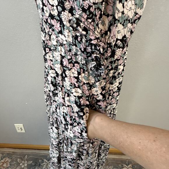 Natural Life Womens Tiered Floral Midi Maxi Dress Size M Boho Pocket Puff Sleeve - Picture 7 of 11